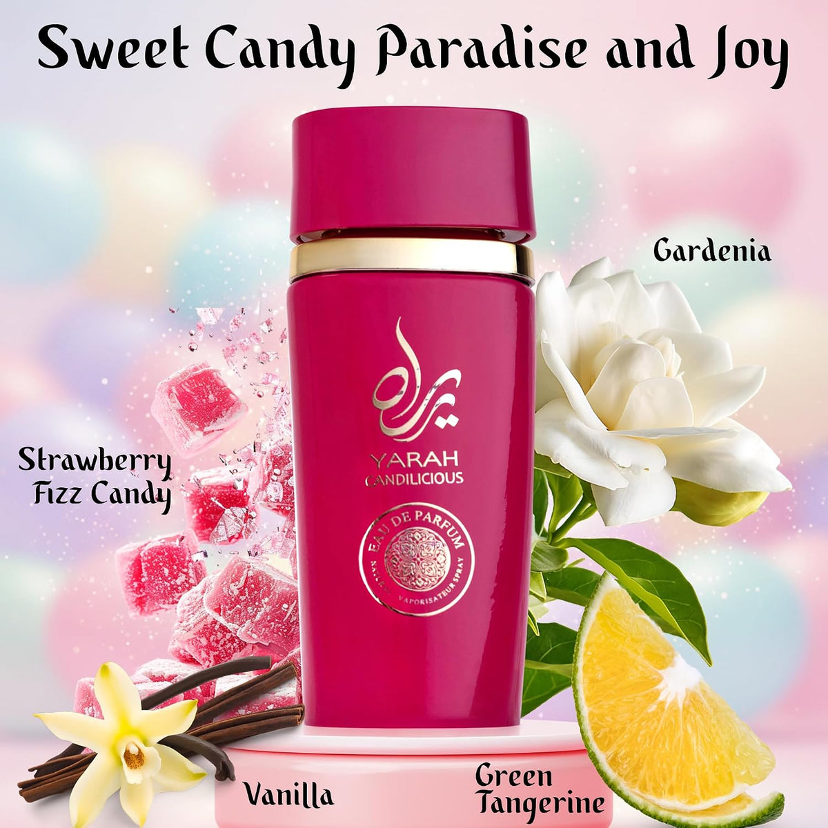 SAADAH Yarah Candilicious Eau De Parfum for Women 4.0 Fl.oz, 120ml Fruity Floral Gourmand Perfume, Sweet Strawberry Vanilla Cotton Candy, Gardenia Amber Musk, Long Lasting Luxury Fragrance-SAADAH Yarah Candilicious Eau De Parfum for Women 4.0 Fl.oz, 120ml Fruity Floral Gourmand Perfume, Sweet Strawberry Vanilla Cotton Candy, Gardenia Amber Musk, Long Lasting Luxury Fragrance