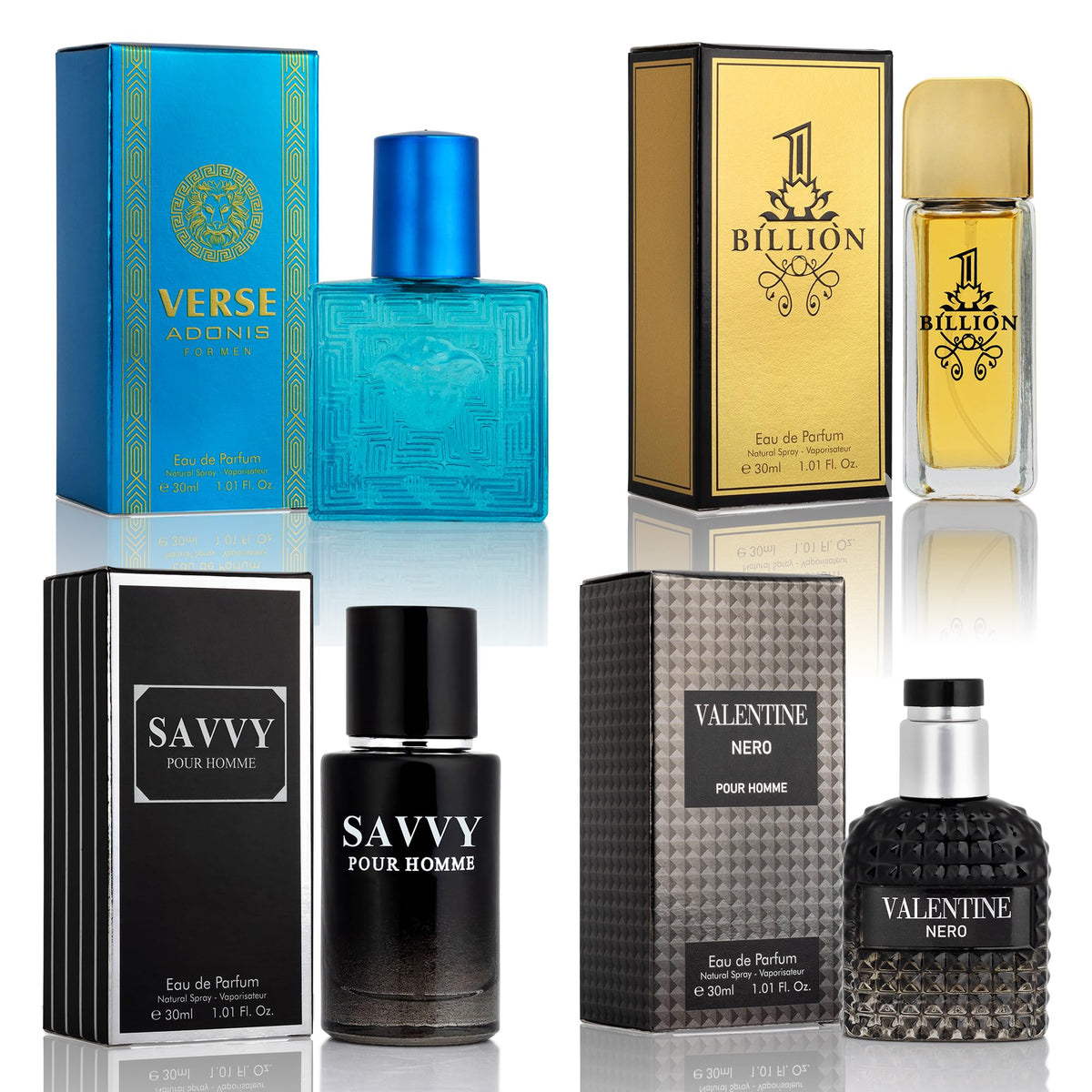 Signature Scent 4-Piece Mini Fragrance Set for Men Includes Savvy/1 Billion/Verse/Valentine Collection of Woody, Spicy, Citrus & Aromatic Fragrance Non-Irritating Ingredient Each One in 30ml Bottle-Signature Scent 4-Piece Mini Fragrance Set for Men Includes Savvy/1 Billion/Verse/Valentine Collection of Woody, Spicy, Citrus & Aromatic Fragrance Non-Irritating Ingredient Each One in 30ml Bottle