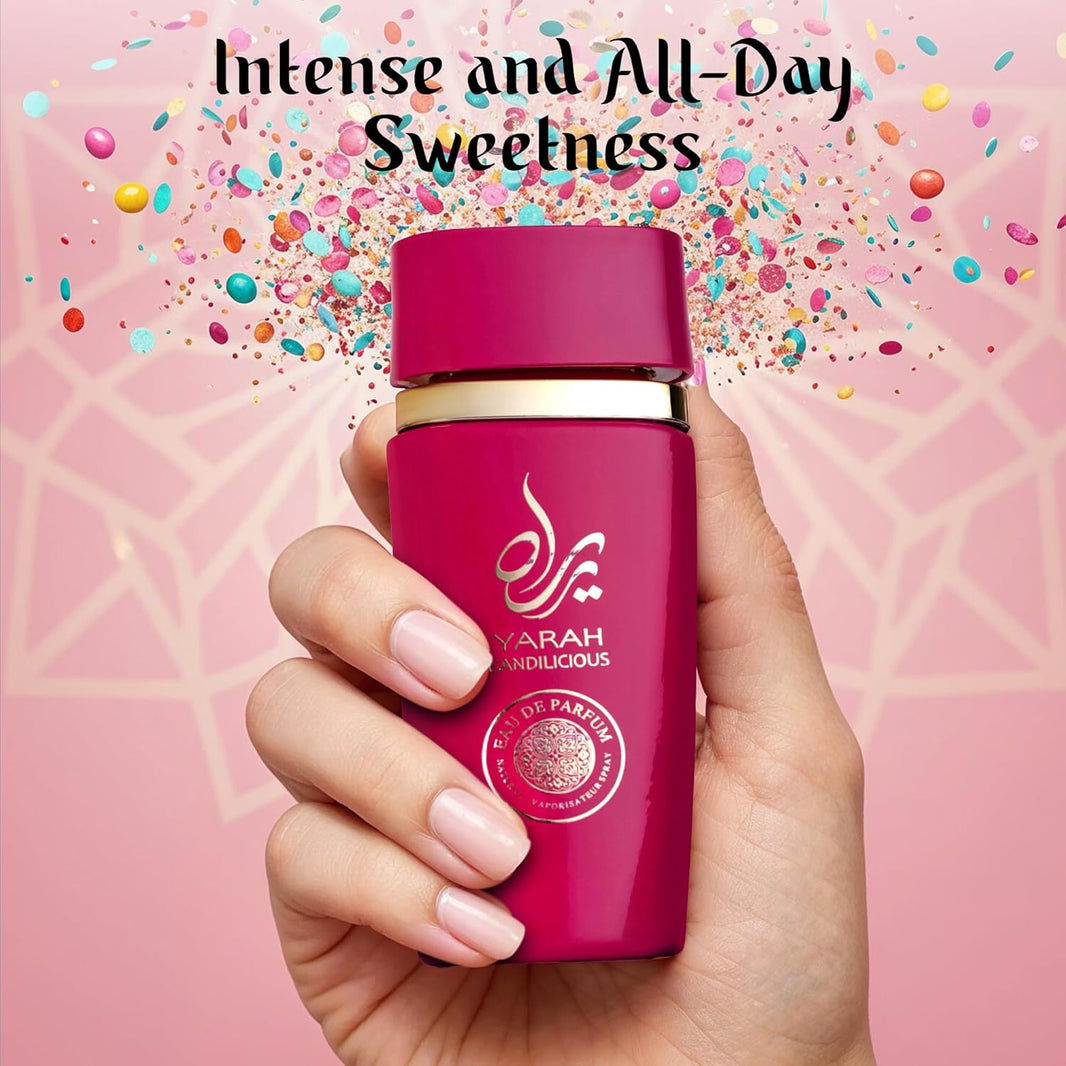 SAADAH Yarah Candilicious Eau De Parfum for Women 4.0 Fl.oz, 120ml Fruity Floral Gourmand Perfume, Sweet Strawberry Vanilla Cotton Candy, Gardenia Amber Musk, Long Lasting Luxury Fragrance-SAADAH Yarah Candilicious Eau De Parfum for Women 4.0 Fl.oz, 120ml Fruity Floral Gourmand Perfume, Sweet Strawberry Vanilla Cotton Candy, Gardenia Amber Musk, Long Lasting Luxury Fragrance