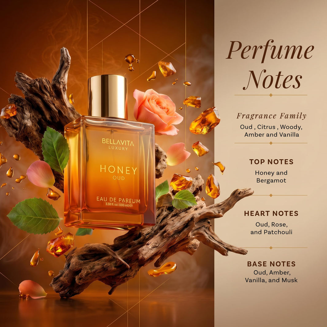 Bellavita Luxury Honey Oud Eau de Parfum | 100 ml (3.4 fl.oz.) | Perfume for Men and Women | Sweet Honey, Bergamot, Oud, and Amber Notes | Women's Day Special-Bellavita Luxury Honey Oud Eau de Parfum | 100 ml (3.4 fl.oz.) | Perfume for Men and Women | Sweet Honey, Bergamot, Oud, and Amber Notes | Women's Day Special