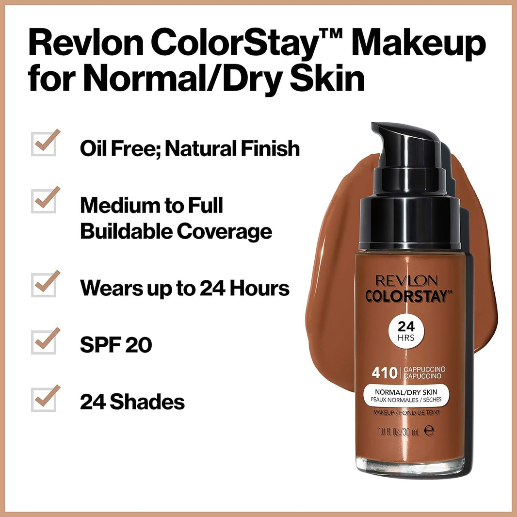 Revlon Liquid Foundation, ColorStay Face Makeup for Normal & Dry Skin, SPF 20, Longwear Medium-Full Coverage with Natural Finish, 240 Medium Beige, 1 Fl Oz-Revlon Liquid Foundation, ColorStay Face Makeup for Normal & Dry Skin, SPF 20, Longwear Medium-Full Coverage with Natural Finish, 240 Medium Beige, 1 Fl Oz