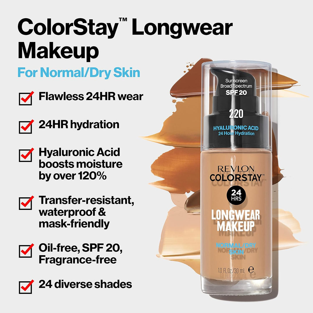 Revlon Liquid Foundation, ColorStay Face Makeup for Normal & Dry Skin, SPF 20, Longwear Medium-Full Coverage with Natural Finish, 240 Medium Beige, 1 Fl Oz-Revlon Liquid Foundation, ColorStay Face Makeup for Normal & Dry Skin, SPF 20, Longwear Medium-Full Coverage with Natural Finish, 240 Medium Beige, 1 Fl Oz