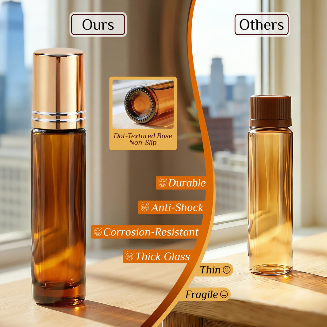 PrettyCare 4 Pack Amber Glass Oil Roller Bottles for Essential Oils 10ml, Roll On Bottles with Stainless Steel Roller Ball Leak-Proof Perfume Travel Refillable Bottle Empty, Beauty & Personal Care-PrettyCare 4 Pack Amber Glass Oil Roller Bottles for Essential Oils 10ml, Roll On Bottles with Stainless Steel Roller Ball Leak-Proof Perfume Travel Refillable Bottle Empty, Beauty & Personal Care