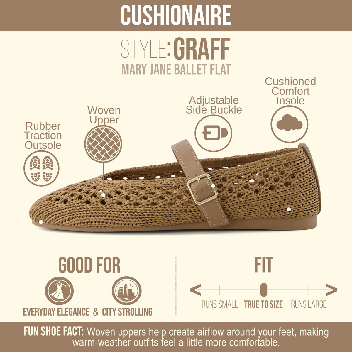 CUSHIONAIRE Graff Mary Jane Shoes for Women, Woven Ballet Flats with Adjustable Buckle Strap, Lightweight Slip On Shoes-CUSHIONAIRE Graff Mary Jane Shoes for Women, Woven Ballet Flats with Adjustable Buckle Strap, Lightweight Slip On Shoes