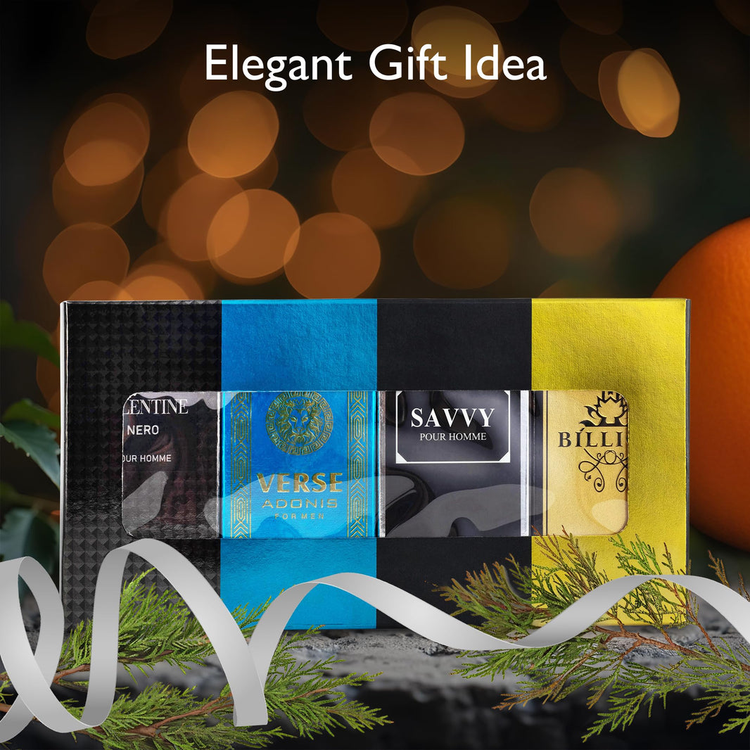 Signature Scent 4-Piece Mini Fragrance Set for Men Includes Savvy/1 Billion/Verse/Valentine Collection of Woody, Spicy, Citrus & Aromatic Fragrance Non-Irritating Ingredient Each One in 30ml Bottle-Signature Scent 4-Piece Mini Fragrance Set for Men Includes Savvy/1 Billion/Verse/Valentine Collection of Woody, Spicy, Citrus & Aromatic Fragrance Non-Irritating Ingredient Each One in 30ml Bottle