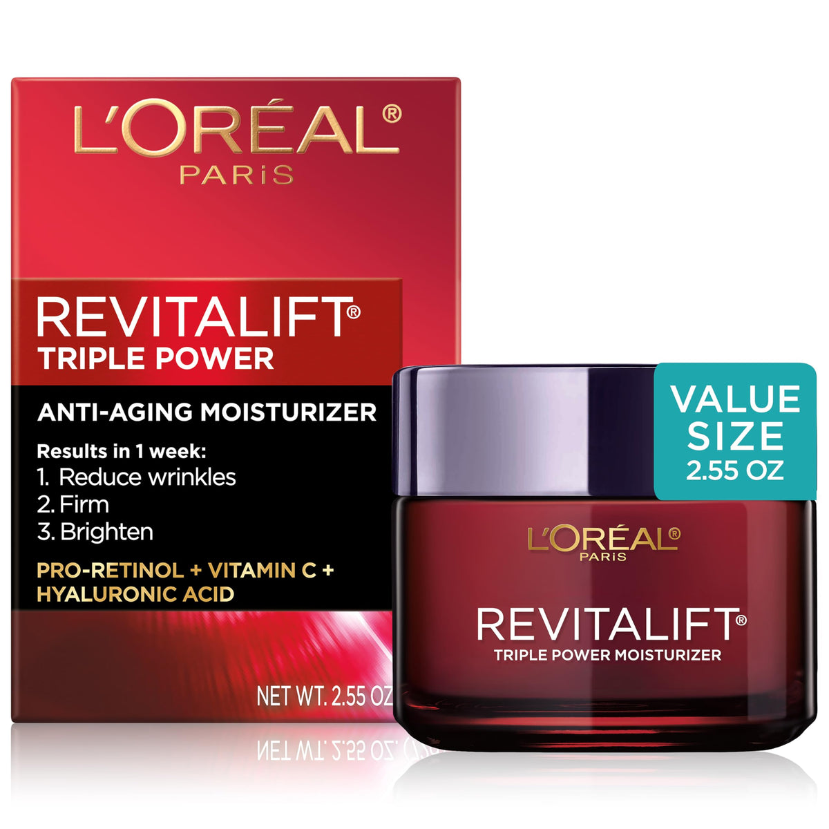 L'Oreal Paris Revitalift Triple Power Anti-Aging Face Moisturizer, Pro Retinol, Hyaluronic Acid & Vitamin C to Reduce Wrinkles, Firm & Brighten Skin, 2.55 Oz-L'Oreal Paris Revitalift Triple Power Anti-Aging Face Moisturizer, Pro Retinol, Hyaluronic Acid & Vitamin C to Reduce Wrinkles, Firm & Brighten Skin, 2.55 Oz