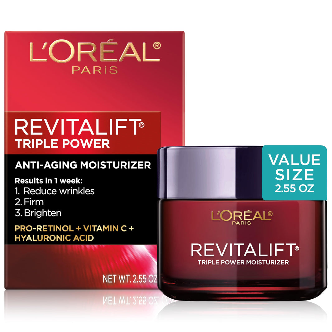 L'Oreal Paris Revitalift Triple Power Anti-Aging Face Moisturizer, Pro Retinol, Hyaluronic Acid & Vitamin C to Reduce Wrinkles, Firm & Brighten Skin, 2.55 Oz-L'Oreal Paris Revitalift Triple Power Anti-Aging Face Moisturizer, Pro Retinol, Hyaluronic Acid & Vitamin C to Reduce Wrinkles, Firm & Brighten Skin, 2.55 Oz