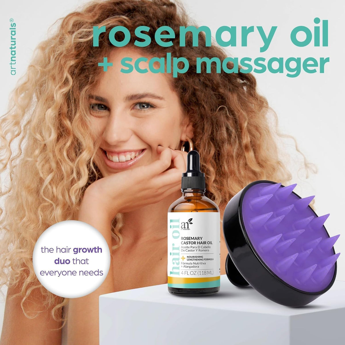 ArtNaturals Organic Rosemary Castor Hair Growth Tonic Oil + Massager Hair Regrowth Set, 4 oz with Coconut & Olive Oil, Scalp Treatment for Dry, Damaged & Split Ends-ArtNaturals Organic Rosemary Castor Hair Growth Tonic Oil + Massager Hair Regrowth Set, 4 oz with Coconut & Olive Oil, Scalp Treatment for Dry, Damaged & Split Ends