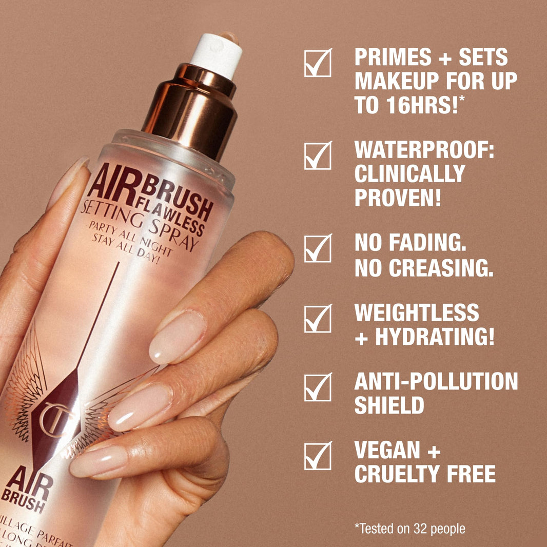 Charlotte Tilbury Airbrush Flawless Setting Spray - Ultra-Fine Hydrating Mist to Prime & Set Makeup Up to 16Hr – Soothes and Blurs Skin, Waterproof, Wedding Makeup-Charlotte Tilbury Airbrush Flawless Setting Spray - Ultra-Fine Hydrating Mist to Prime & Set Makeup Up to 16Hr – Soothes and Blurs Skin, Waterproof, Wedding Makeup