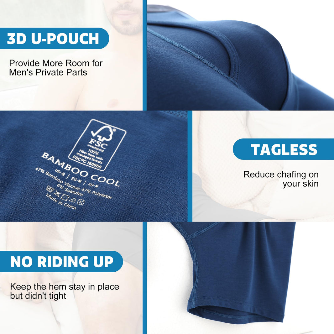 BAMBOO COOL Ultra Soft Mens Underwear Boxer Briefs Multi-pack | Bamboo Fabric‌,No Ride Up,More Breathable Than Cotton-BAMBOO COOL Ultra Soft Mens Underwear Boxer Briefs Multi-pack | Bamboo Fabric‌,No Ride Up,More Breathable Than Cotton