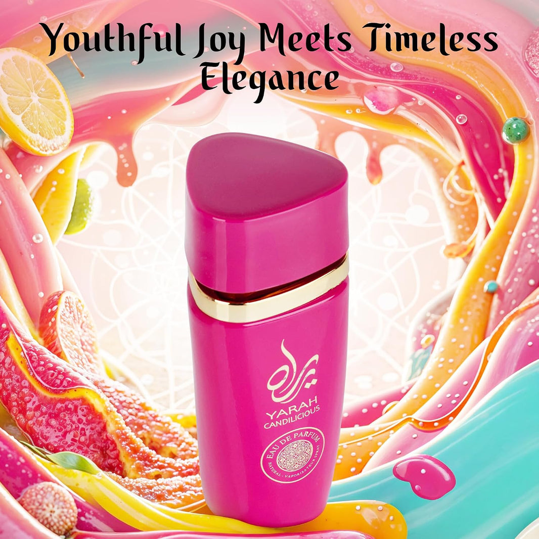 SAADAH Yarah Candilicious Eau De Parfum for Women 4.0 Fl.oz, 120ml Fruity Floral Gourmand Perfume, Sweet Strawberry Vanilla Cotton Candy, Gardenia Amber Musk, Long Lasting Luxury Fragrance-SAADAH Yarah Candilicious Eau De Parfum for Women 4.0 Fl.oz, 120ml Fruity Floral Gourmand Perfume, Sweet Strawberry Vanilla Cotton Candy, Gardenia Amber Musk, Long Lasting Luxury Fragrance
