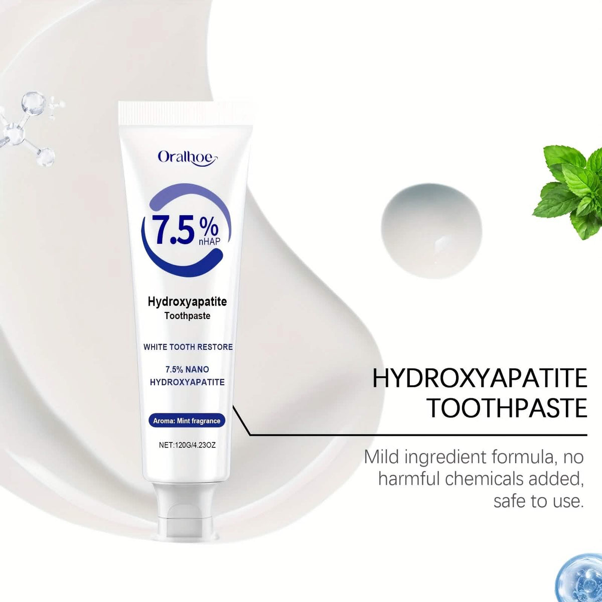 Hydroxyapatite Toothpaste – 7.5% NHAP, Whitening Mint, Gentle Teeth & Mouth Care-Hydroxyapatite Toothpaste – 7.5% NHAP, Whitening Mint, Gentle Teeth & Mouth Care