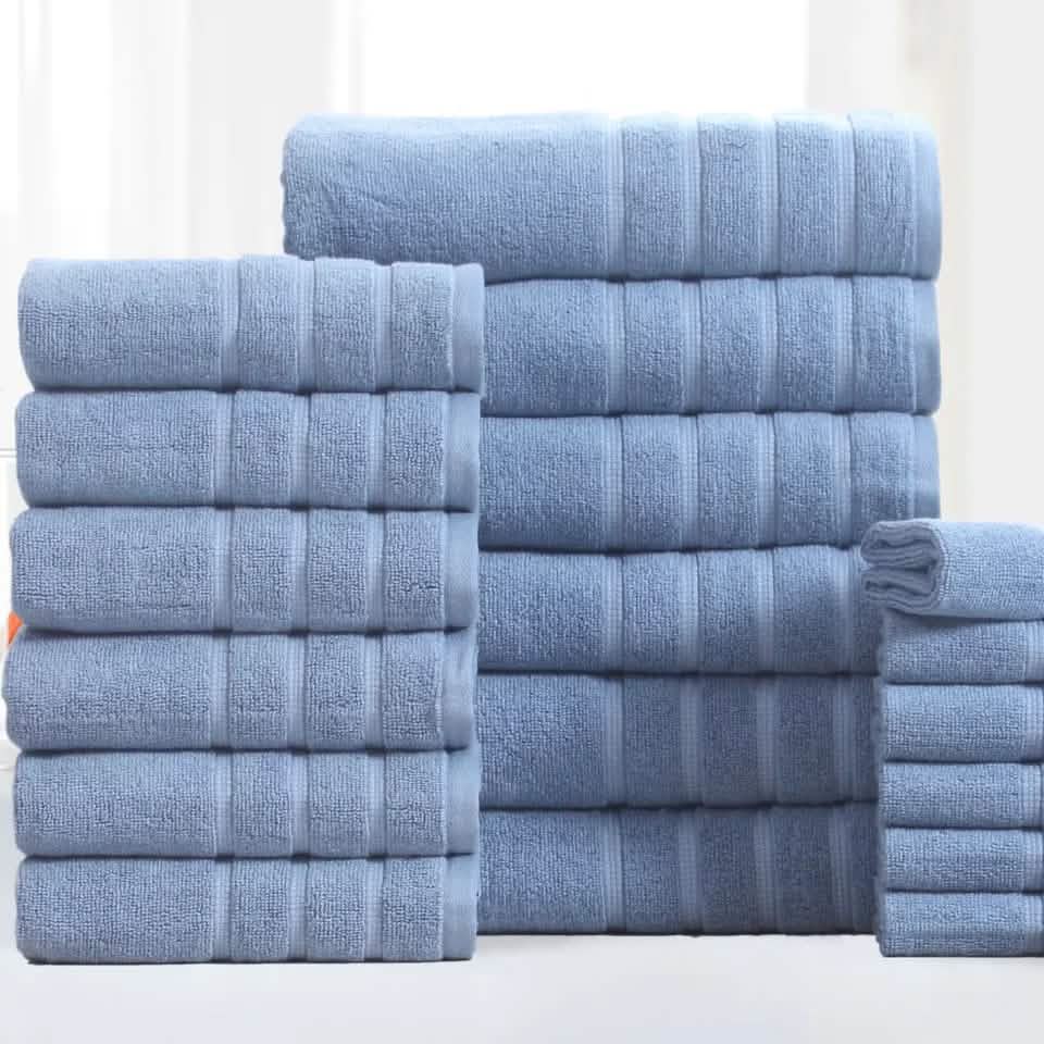 18-Piece: Bibb Home Zero Twist Egyptian Cotton Towel Set-18-Piece: Bibb Home Zero Twist Egyptian Cotton Towel Set