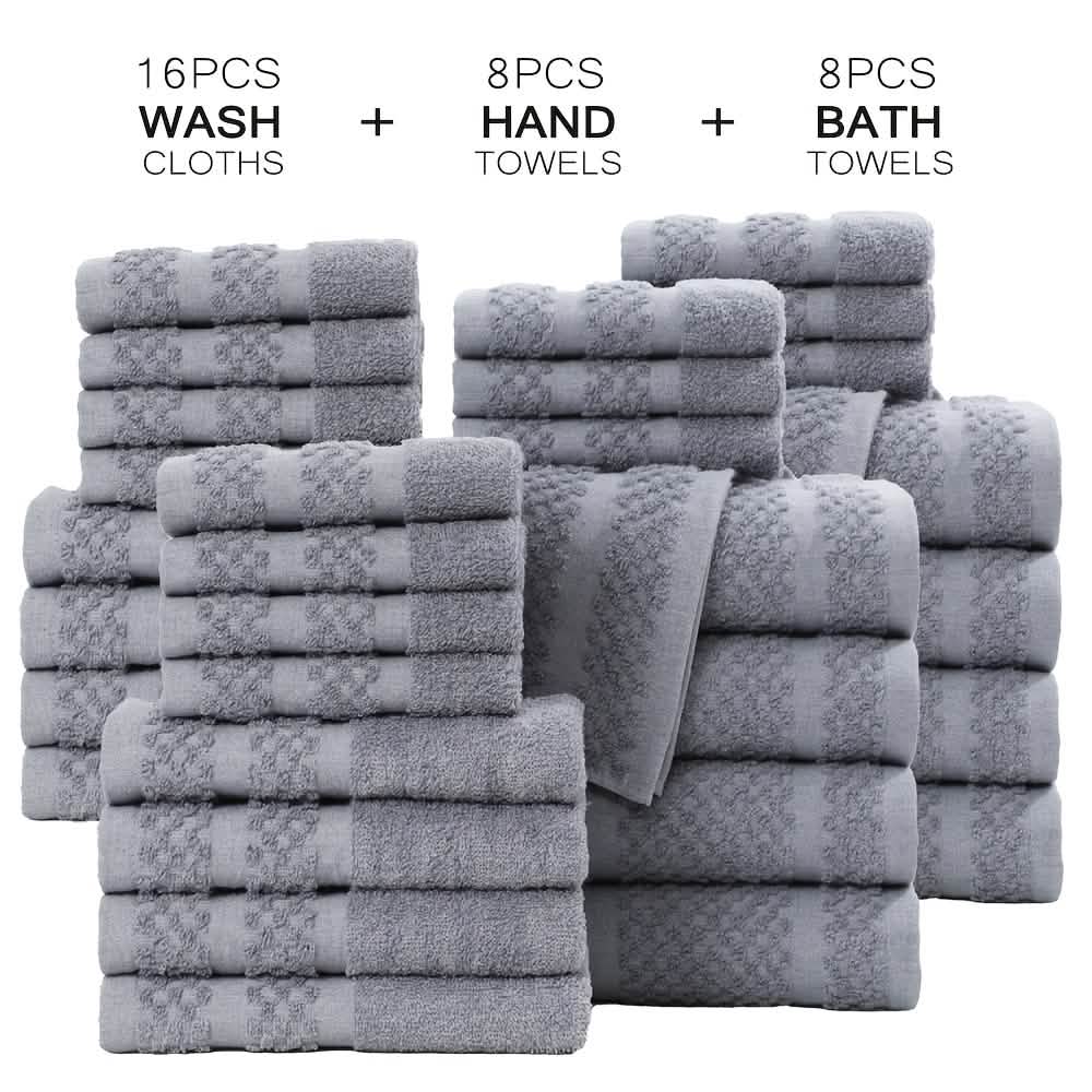 Gray Cotton Bath Towel Set (10–32 pcs)-Gray Cotton Bath Towel Set (10–32 pcs)