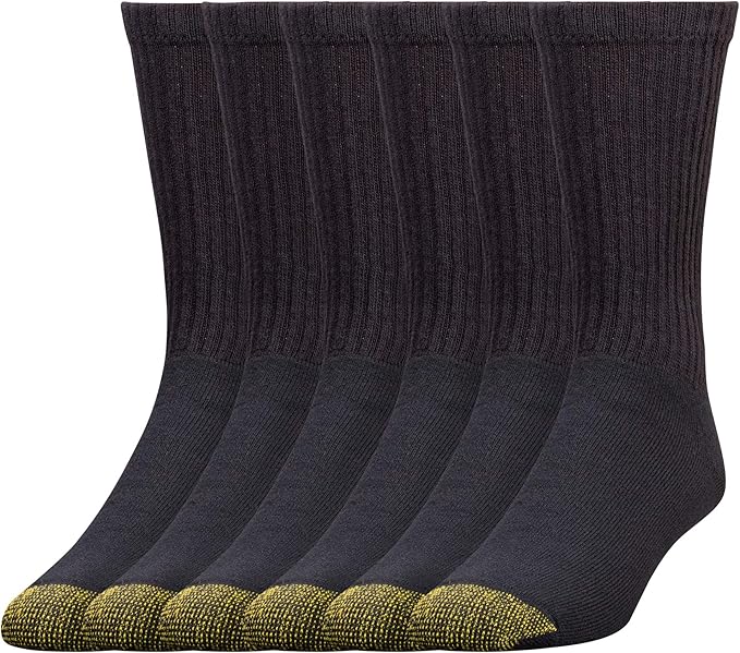 GOLDTOE Men's 656s Crew Athletic Socks, Multipairs, Black (6-Pairs), Large (Clearance)-GOLDTOE Men's 656s Crew Athletic Socks, Multipairs, Black (6-Pairs), Large (Clearance)