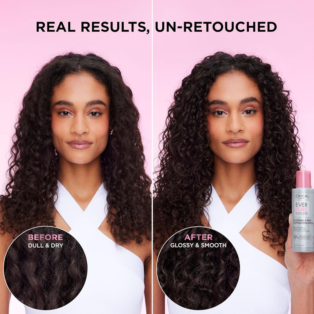 L'Oreal Paris Sulfate Free Glossing Lamination Hair Mask, 5-Minute Rinse-Off Hair Treatment with Glycolic Acid for Glass Shine, Smoothness & Soft Feel, Color Caring, EverPure, 5.1 Fl Oz-L'Oreal Paris Sulfate Free Glossing Lamination Hair Mask, 5-Minute Rinse-Off Hair Treatment with Glycolic Acid for Glass Shine, Smoothness & Soft Feel, Color Caring, EverPure, 5.1 Fl Oz