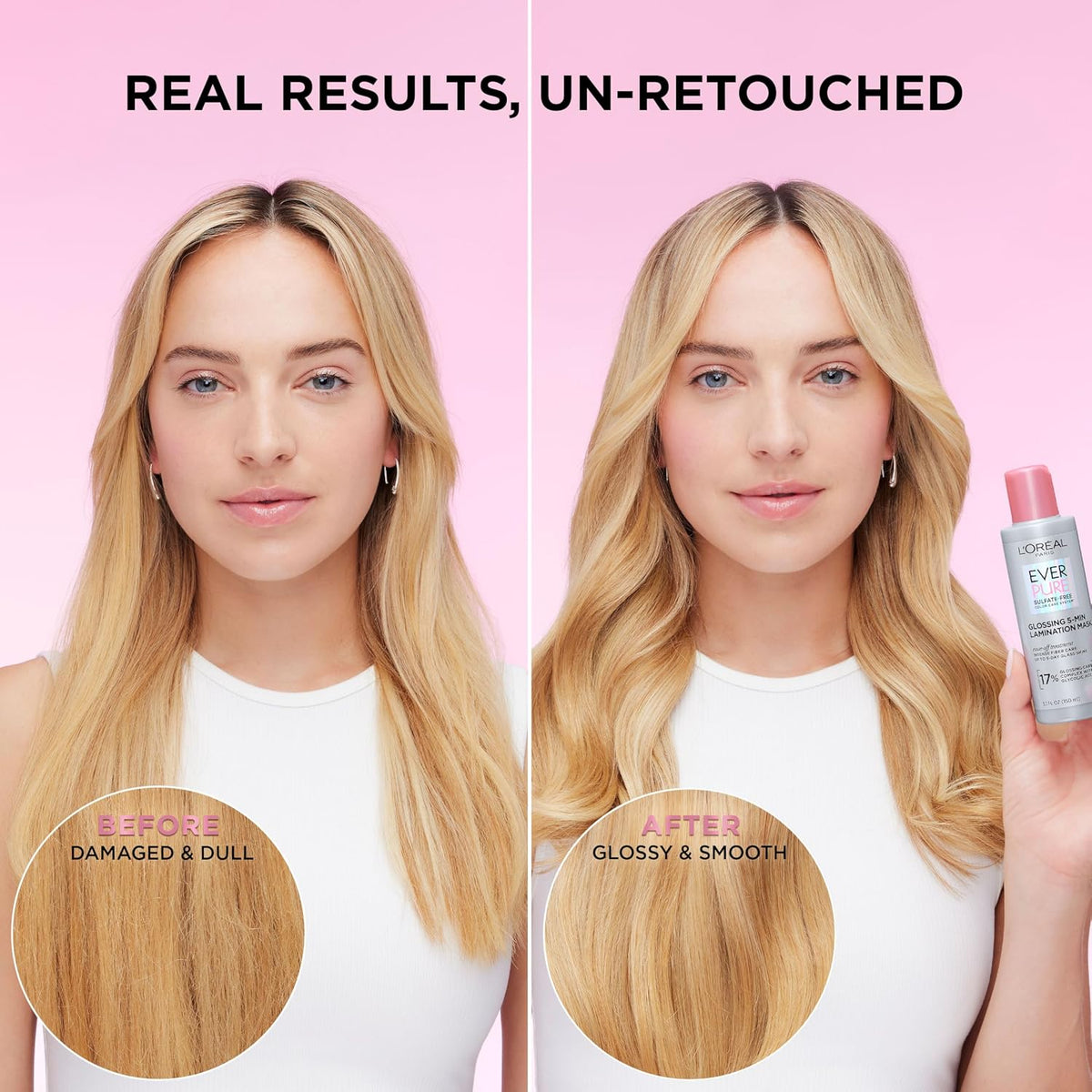 L'Oreal Paris Sulfate Free Glossing Lamination Hair Mask, 5-Minute Rinse-Off Hair Treatment with Glycolic Acid for Glass Shine, Smoothness & Soft Feel, Color Caring, EverPure, 5.1 Fl Oz-L'Oreal Paris Sulfate Free Glossing Lamination Hair Mask, 5-Minute Rinse-Off Hair Treatment with Glycolic Acid for Glass Shine, Smoothness & Soft Feel, Color Caring, EverPure, 5.1 Fl Oz