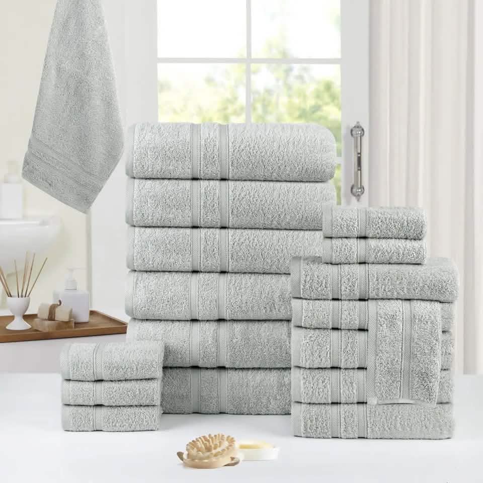 18-Piece: Bibb Home Zero Twist Egyptian Cotton Towel Set-18-Piece: Bibb Home Zero Twist Egyptian Cotton Towel Set