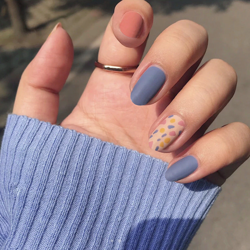 Ashionable Blue And Graffiti Pattern Wearable Fake Nails-b880b93ffc07d46c2a8d5fab7c26a71e