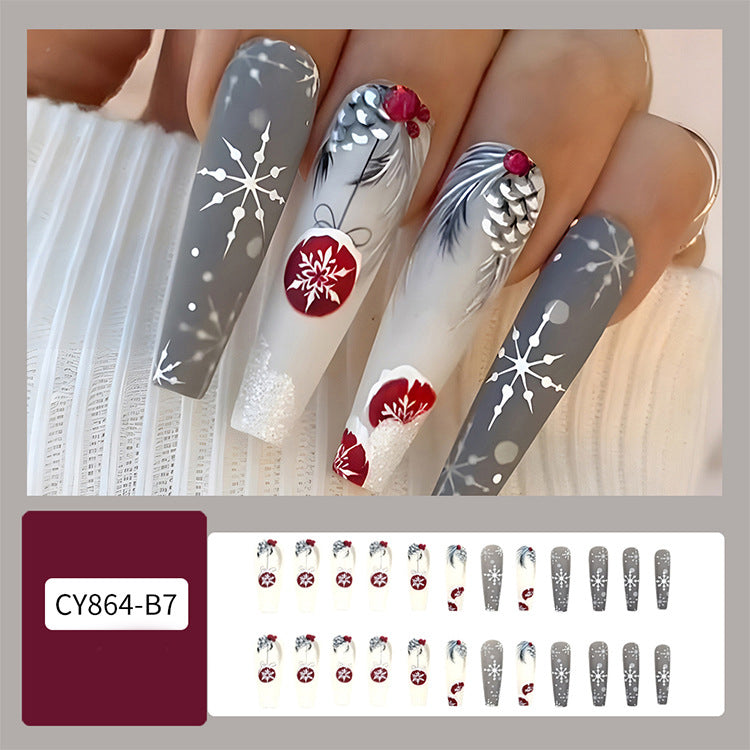 24pcs Christmas False Nails Hat Striped Snowflake Nail Art Stickers For Parties Dances Or Holiday Wear-f636c71ee6f15e8dbaf6dfb93f426bba