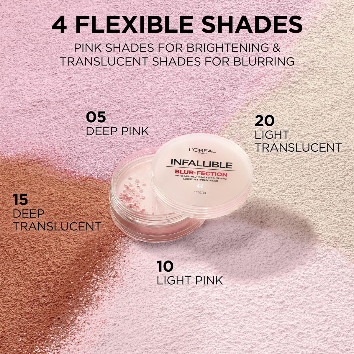 L'Oreal Paris Infallible Blur-fection Longwear Loose Setting Powder, Blurring Face Powder With Up to 24HRs of Wear, Brightening Light Pink, 1 Kit-L'Oreal Paris Infallible Blur-fection Longwear Loose Setting Powder, Blurring Face Powder With Up to 24HRs of Wear, Brightening Light Pink, 1 Kit