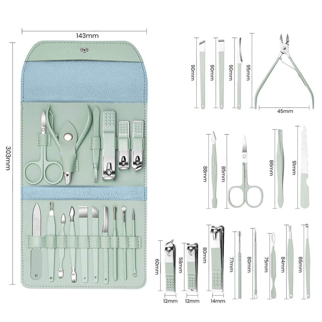 16-Piece: Stainless Steel Professional Manicure Pedicure Facial Set Grooming Kit with Leather Case-16-Piece: Stainless Steel Professional Manicure Pedicure Facial Set Grooming Kit with Leather Case