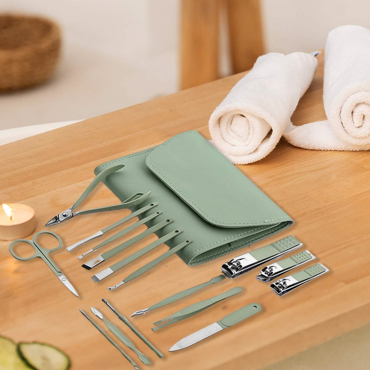 16-Piece: Stainless Steel Professional Manicure Pedicure Facial Set Grooming Kit with Leather Case-16-Piece: Stainless Steel Professional Manicure Pedicure Facial Set Grooming Kit with Leather Case
