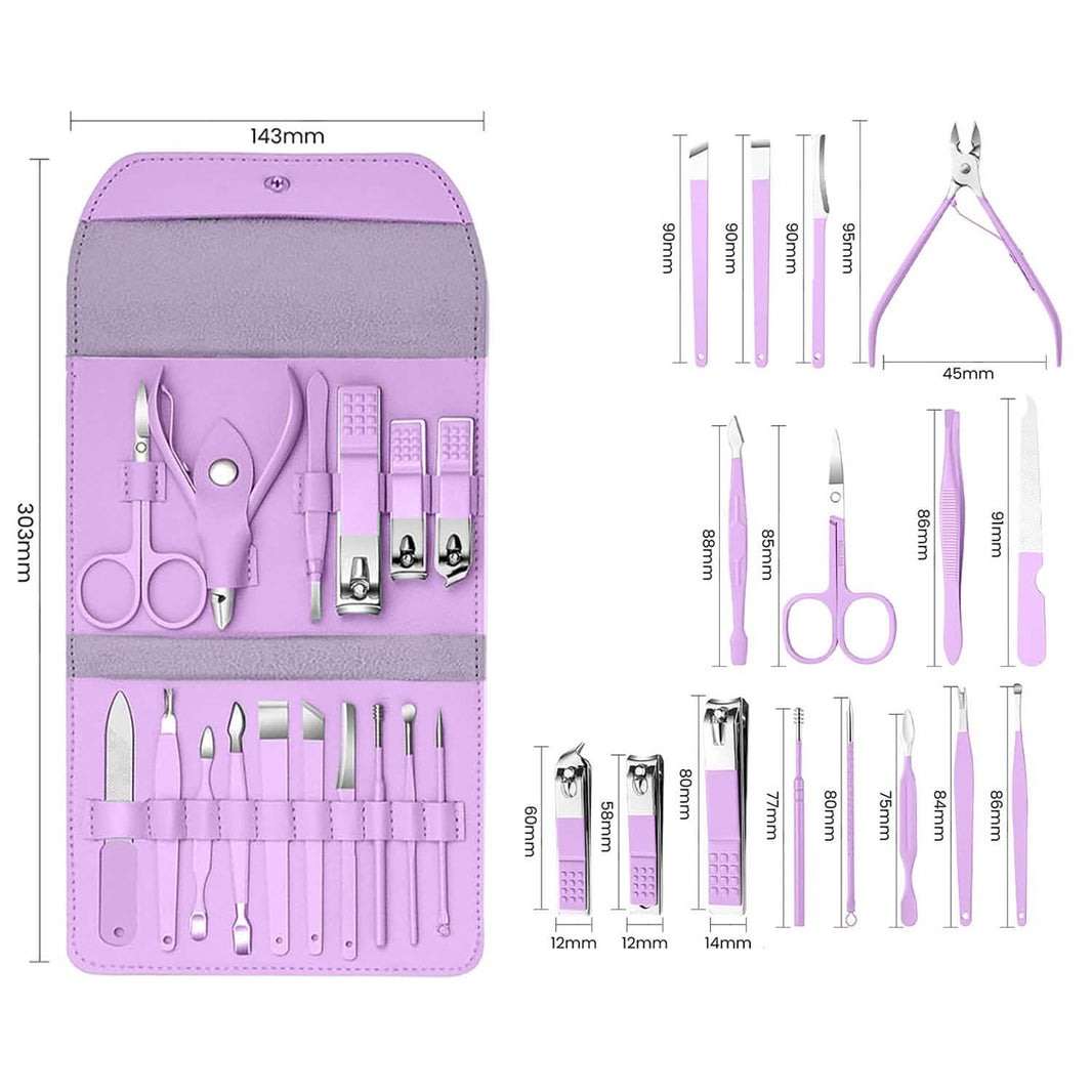 16-Piece: Stainless Steel Professional Manicure Pedicure Facial Set Grooming Kit with Leather Case-16-Piece: Stainless Steel Professional Manicure Pedicure Facial Set Grooming Kit with Leather Case