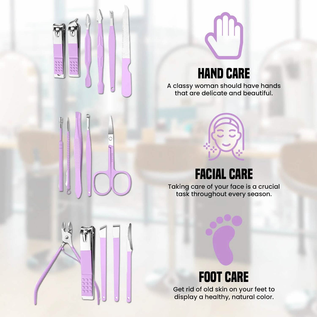 16-Piece: Stainless Steel Professional Manicure Pedicure Facial Set Grooming Kit with Leather Case-16-Piece: Stainless Steel Professional Manicure Pedicure Facial Set Grooming Kit with Leather Case