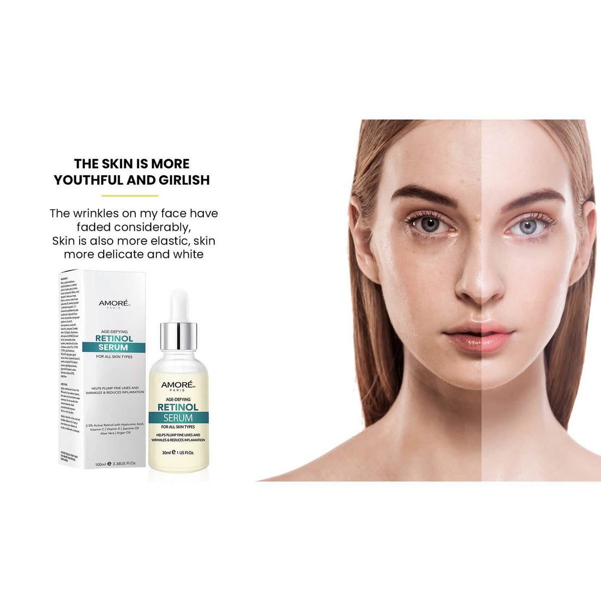 Amore Paris 2.5% Retinol Serum For Face With Hyaluronic Acid Night Facial Serum-Amore Paris 2.5% Retinol Serum For Face With Hyaluronic Acid Night Facial Serum