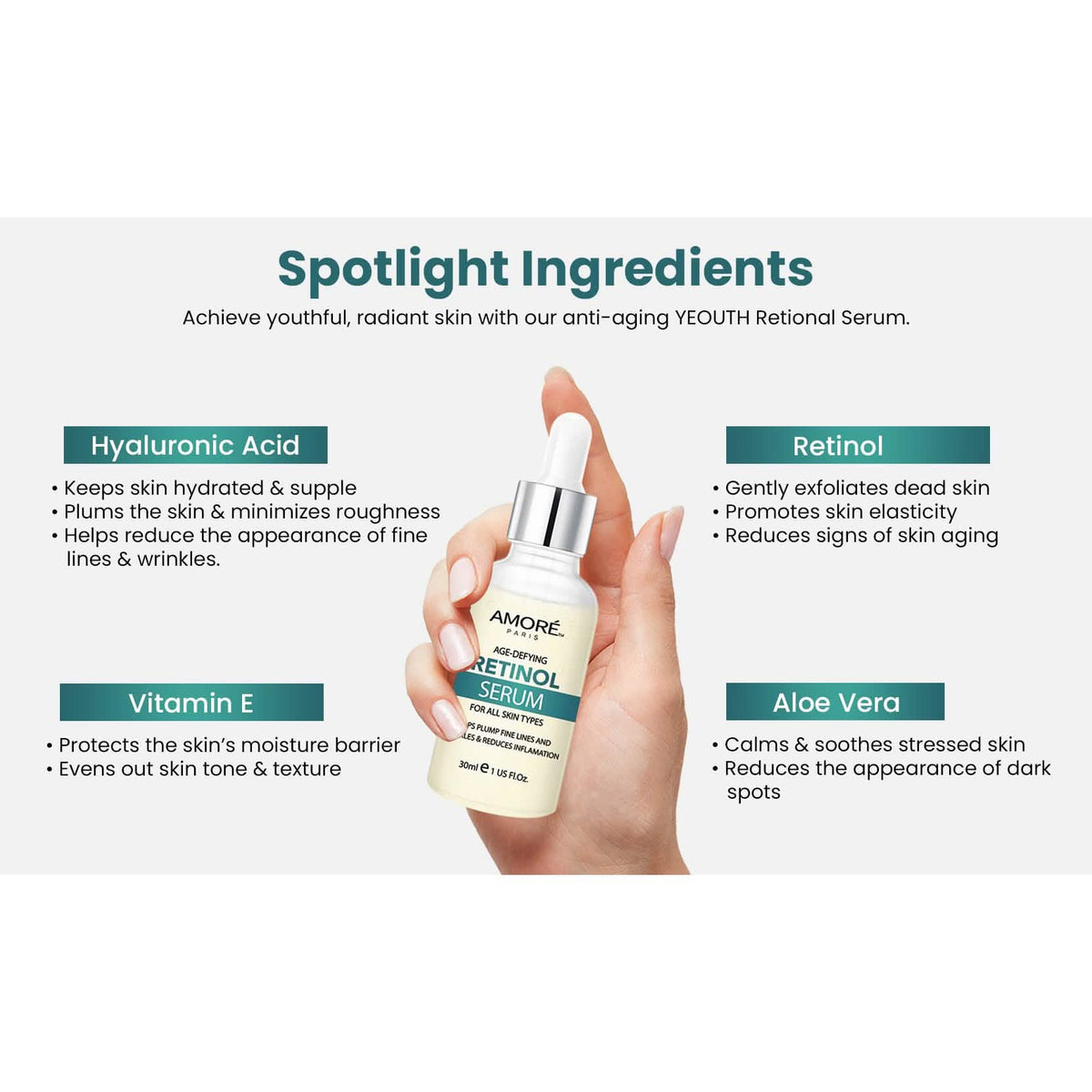 Amore Paris 2.5% Retinol Serum For Face With Hyaluronic Acid Night Facial Serum-Amore Paris 2.5% Retinol Serum For Face With Hyaluronic Acid Night Facial Serum