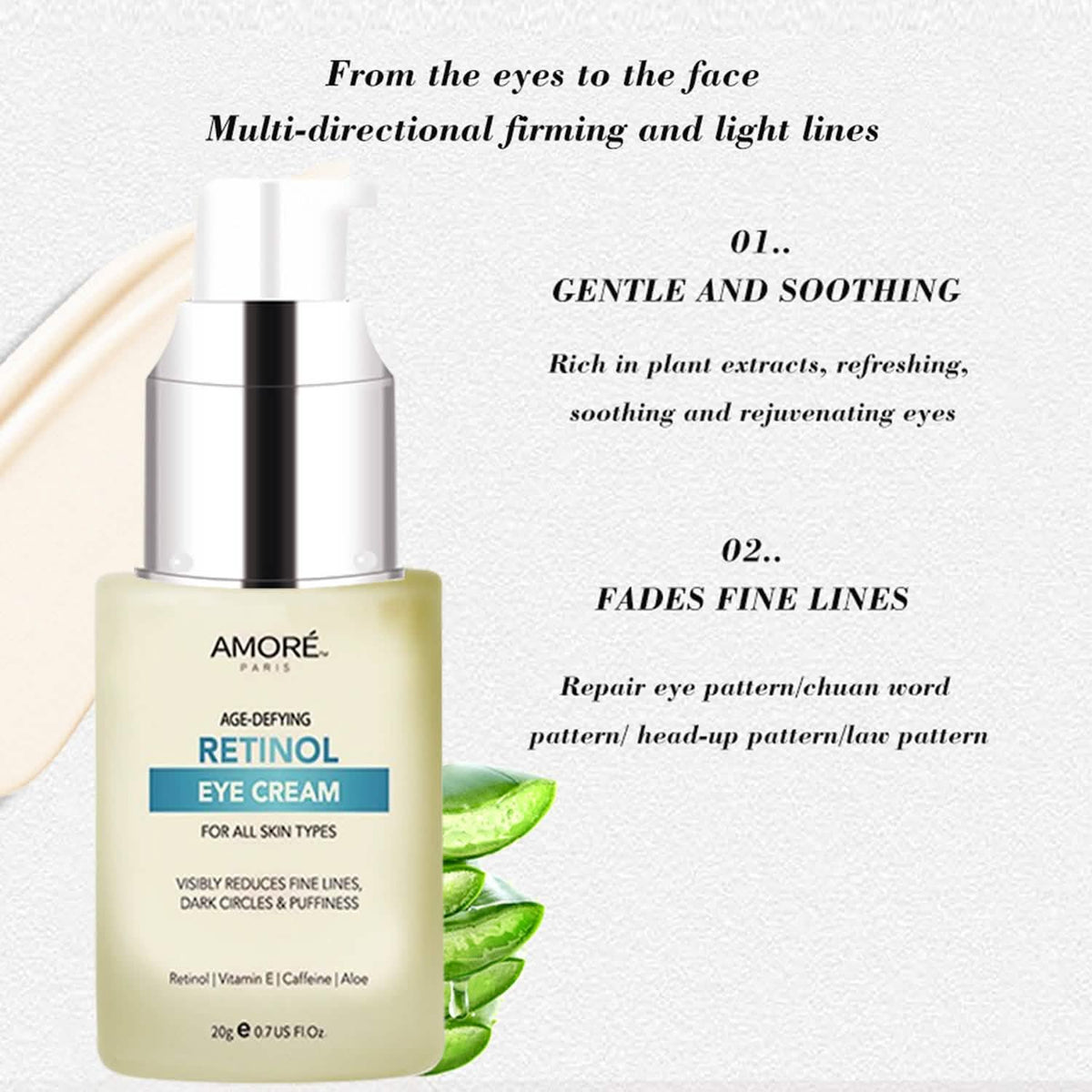 Anti-Aging Soothing Retinol Eye Cream A with Aloe, Hyaluronic Acid and Vitamin E-Anti-Aging Soothing Retinol Eye Cream A with Aloe, Hyaluronic Acid and Vitamin E