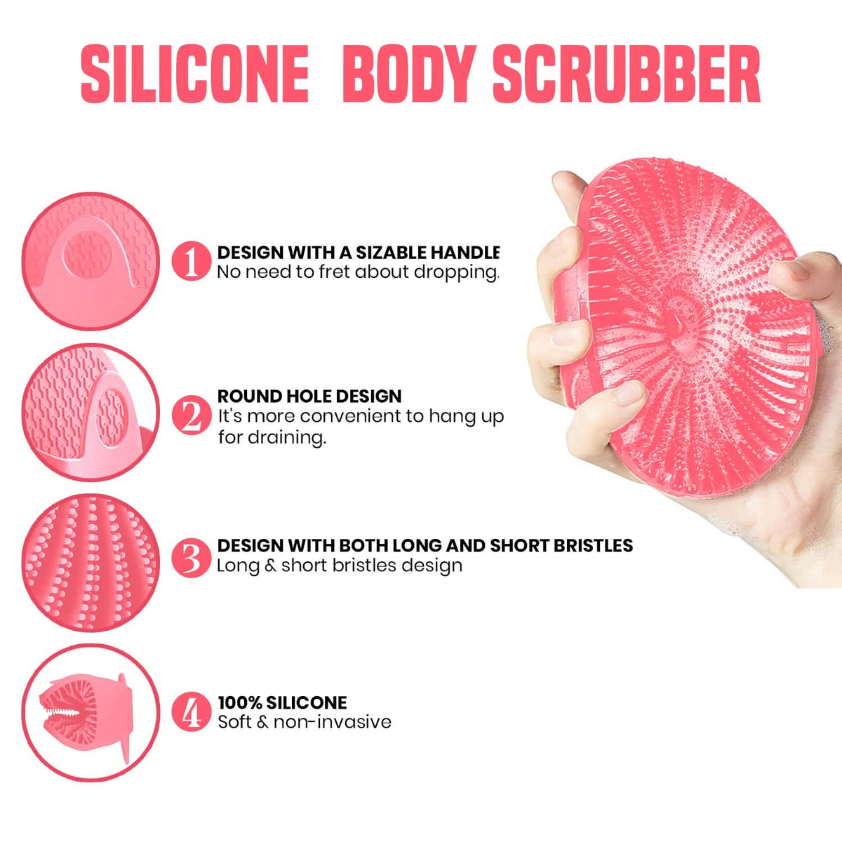 Antimicrobial Silicone Non Slip Exfoliating Body Scrubber-Antimicrobial Silicone Non Slip Exfoliating Body Scrubber