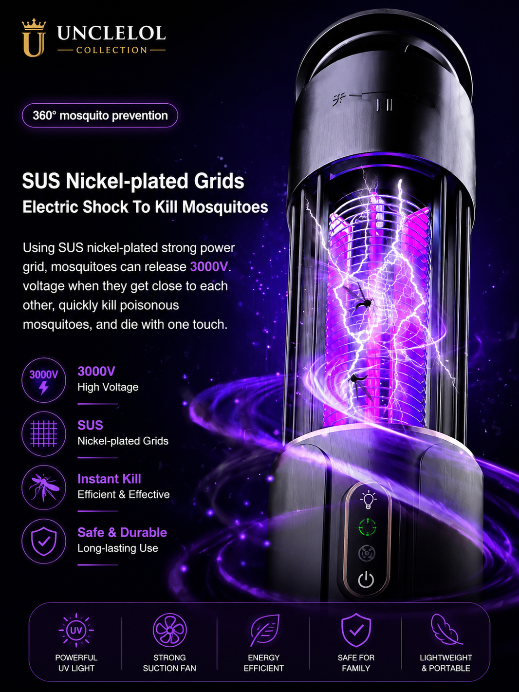 2-in-1 Indoor Mosquito Killer Lamp – USB Rechargeable UV Bug Zapper for Bedroom, Home & Office-2-in-1 Indoor Mosquito Killer Lamp – USB Rechargeable UV Bug Zapper for Bedroom, Home & Office