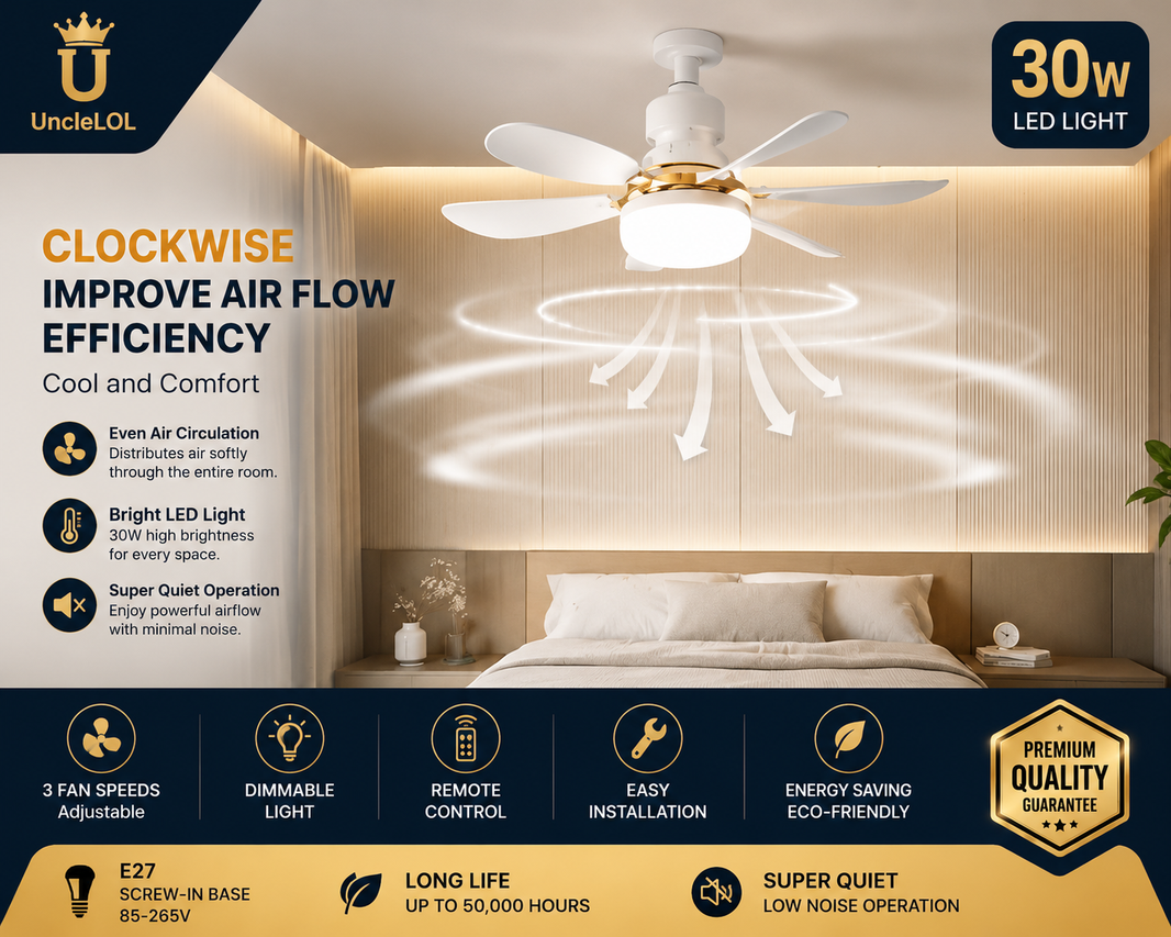 30W E27 Screw-In Ceiling Fan Light with Remote Control – Dimmable LED Fan Bulb for Bedroom, Living Room & Home Office-30W E27 Screw-In Ceiling Fan Light with Remote Control – Dimmable LED Fan Bulb for Bedroom, Living Room & Home Office