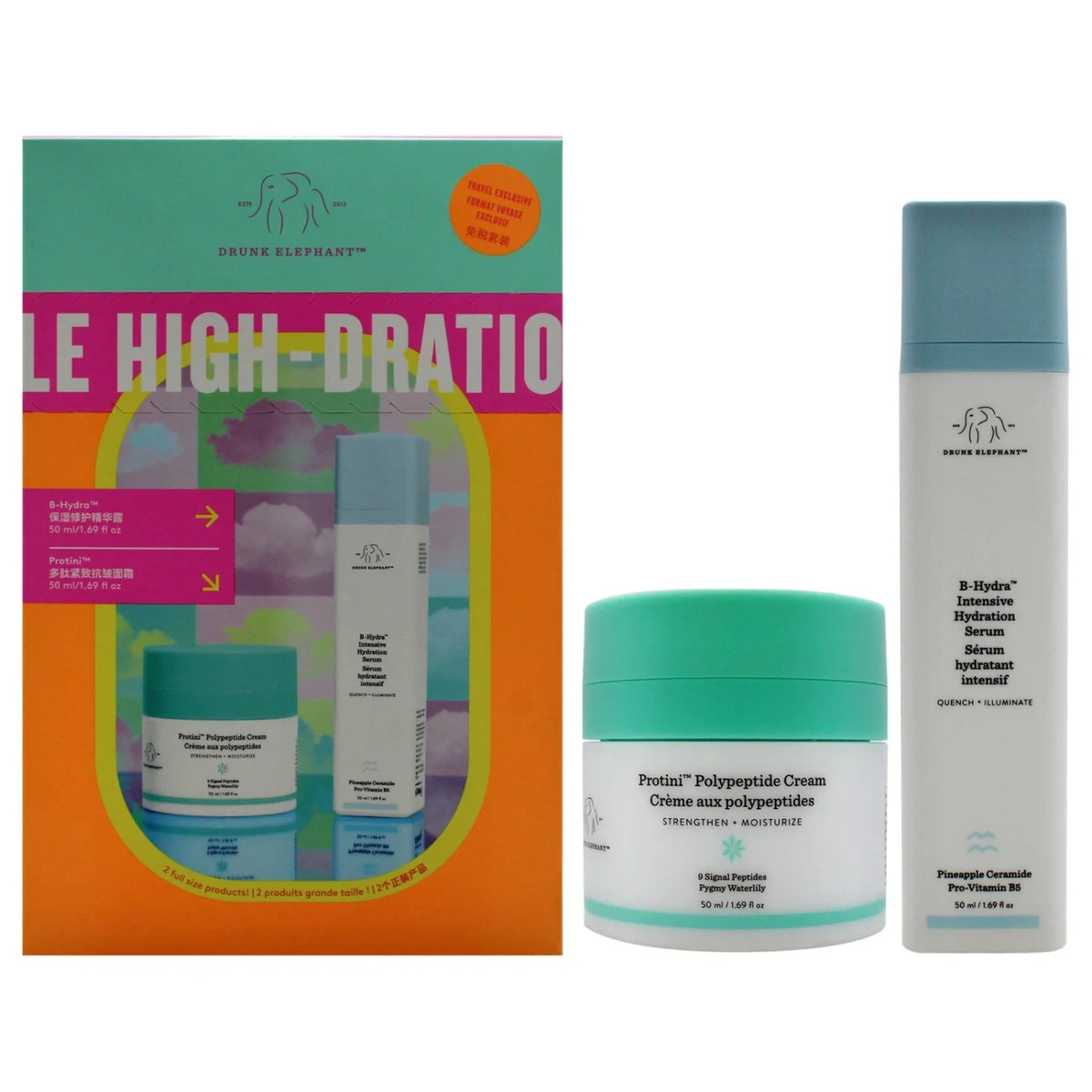 Drunk Elephant The Mile High-Dration Club: Protini Cream - 50 mL + B-Hydra - 50 mL-Drunk Elephant The Mile High-Dration Club: Protini Cream - 50 mL + B-Hydra - 50 mL