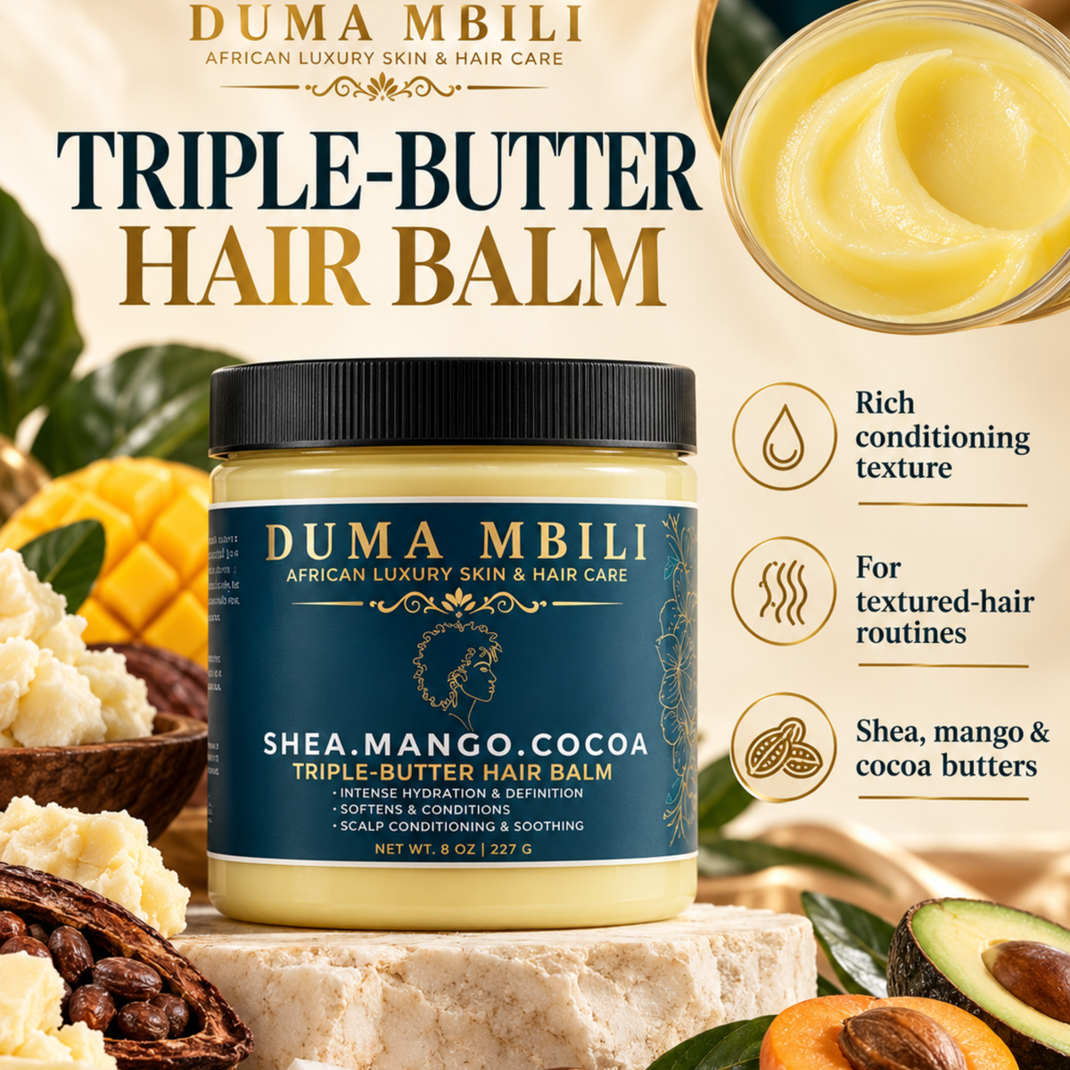 Duma Mbili Shea • Mango • Cocoa Triple-Butter Hair Balm-Duma Mbili Shea • Mango • Cocoa Triple-Butter Hair Balm