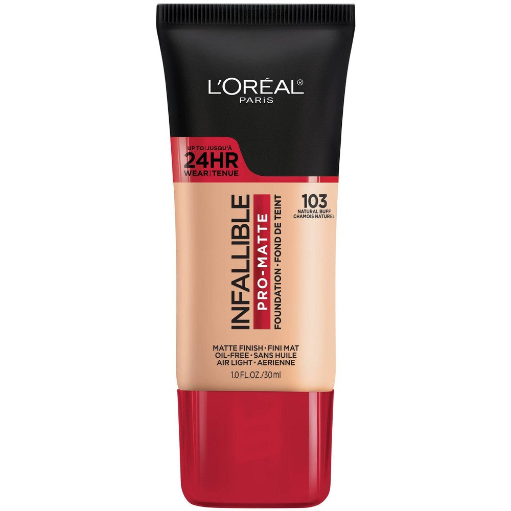 L'Oreal Paris Infallible Pro-Matte Liquid Foundation Makeup, 103 Natural Buff, 1 fl oz-L'Oreal Paris Infallible Pro-Matte Liquid Foundation Makeup, 103 Natural Buff, 1 fl oz