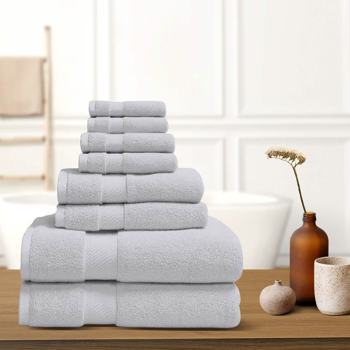 8-Piece: 100% Organic Cotton Bath Towel Set-8-Piece: 100% Organic Cotton Bath Towel Set