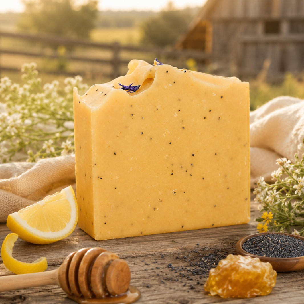 Lemon + Honey + Poppy Seed Handmade Tallow and Goat Milk Soap Bar-Lemon + Honey + Poppy Seed Handmade Tallow and Goat Milk Soap Bar