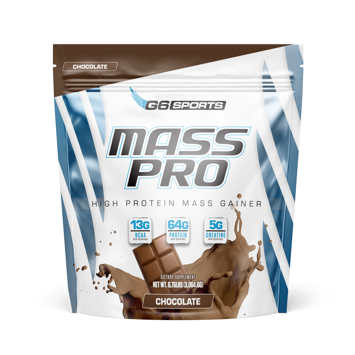 G6 Sports Mass Pro High Protein Mass Gainer — Chocolate, 6.76 lbs (Best By 10/2026)-G6 Sports Mass Pro High Protein Mass Gainer — Chocolate, 6.76 lbs (Best By 10/2026)