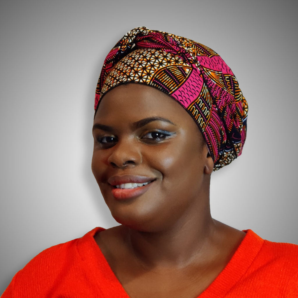 Kente African Head Wraps (Brown & Red)-Kente African Head Wraps (Brown & Red)