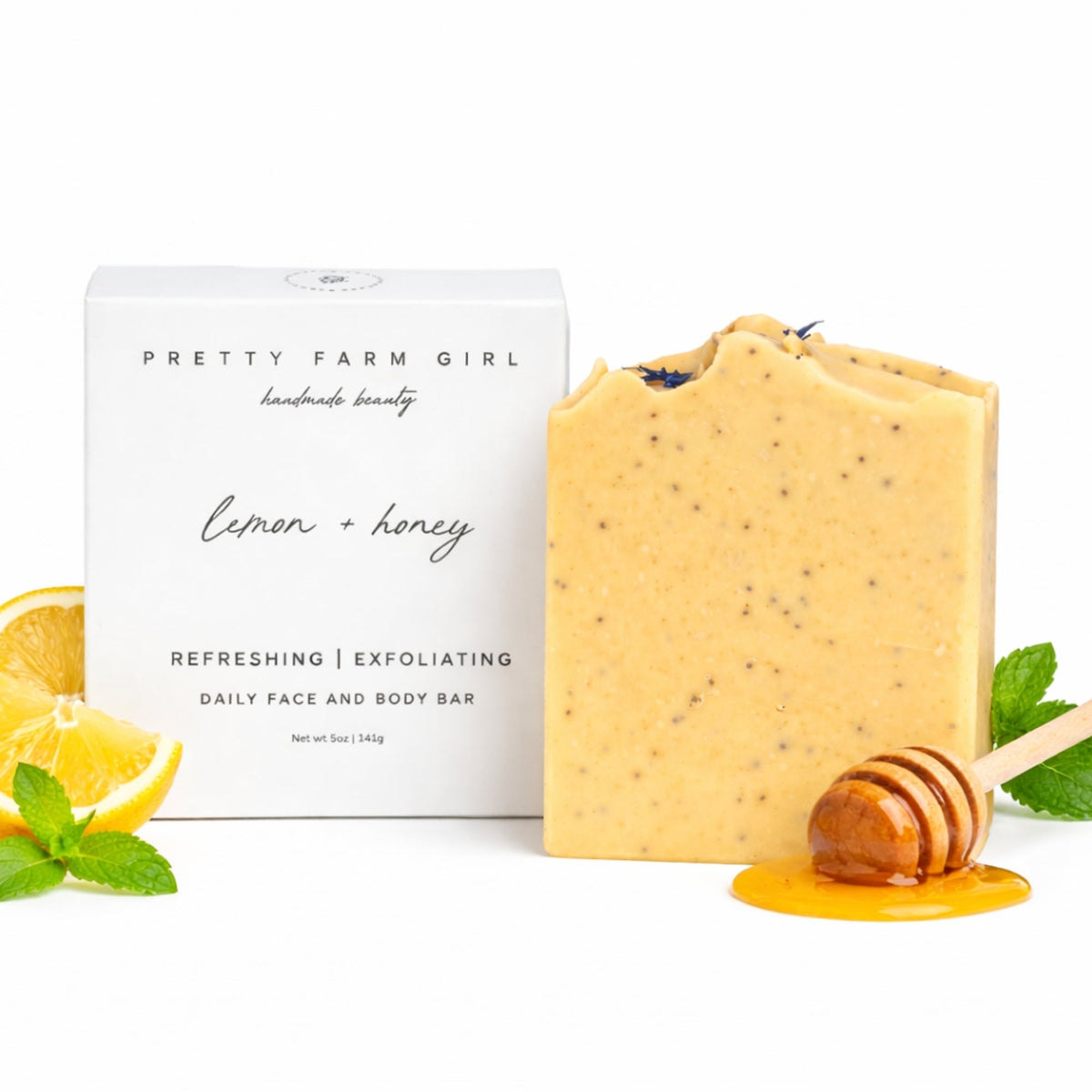 Lemon + Honey + Poppy Seed Handmade Tallow and Goat Milk Soap Bar-Lemon + Honey + Poppy Seed Handmade Tallow and Goat Milk Soap Bar