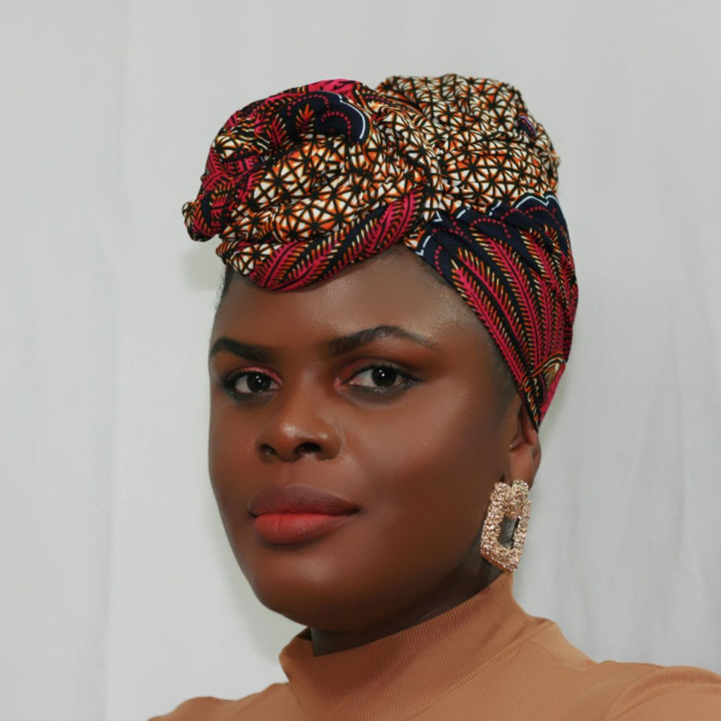 Kente African Head Wraps (Brown & Red)-Kente African Head Wraps (Brown & Red)