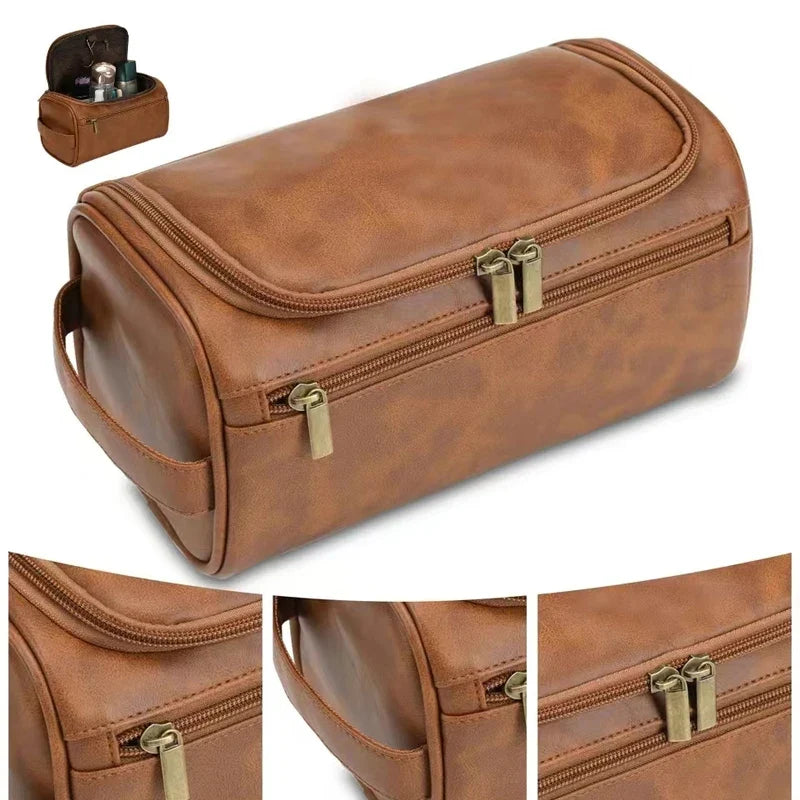 PU Leather Toiletry Bag For Men And Women Dopp Kit Hanging Travel Case Large Cosmetic Bag-PU Leather Toiletry Bag For Men And Women Dopp Kit Hanging Travel Case Large Cosmetic Bag