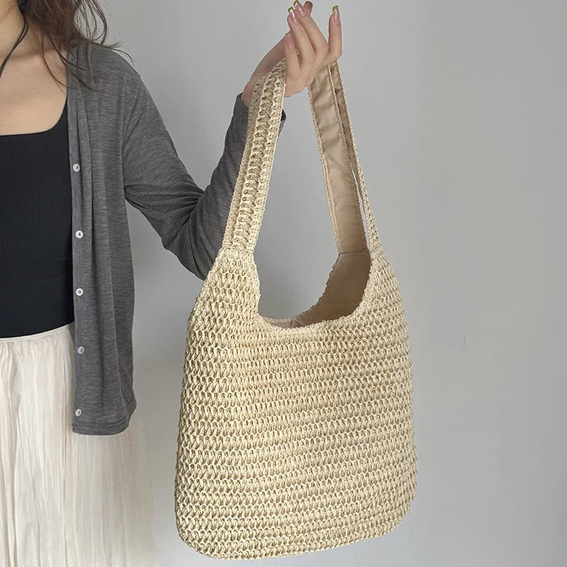 Yogodlns Rattan Women Shoulder Bag Woven Straw Tote - Large Capacity Beach Purse-Yogodlns Rattan Women Shoulder Bag Woven Straw Tote - Large Capacity Beach Purse