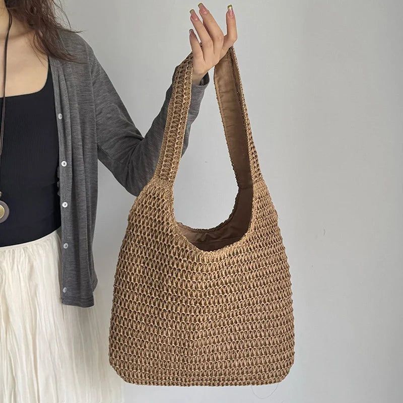 Yogodlns Rattan Women Shoulder Bag Woven Straw Tote - Large Capacity Beach Purse-Yogodlns Rattan Women Shoulder Bag Woven Straw Tote - Large Capacity Beach Purse