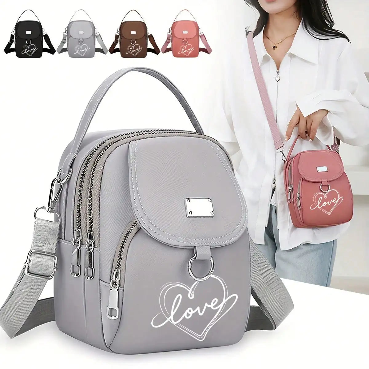 Heart Love Print Shoulder Bag - Compact Crossbody With Adjustable Strap And Ample Capacity-Heart Love Print Shoulder Bag - Compact Crossbody With Adjustable Strap And Ample Capacity