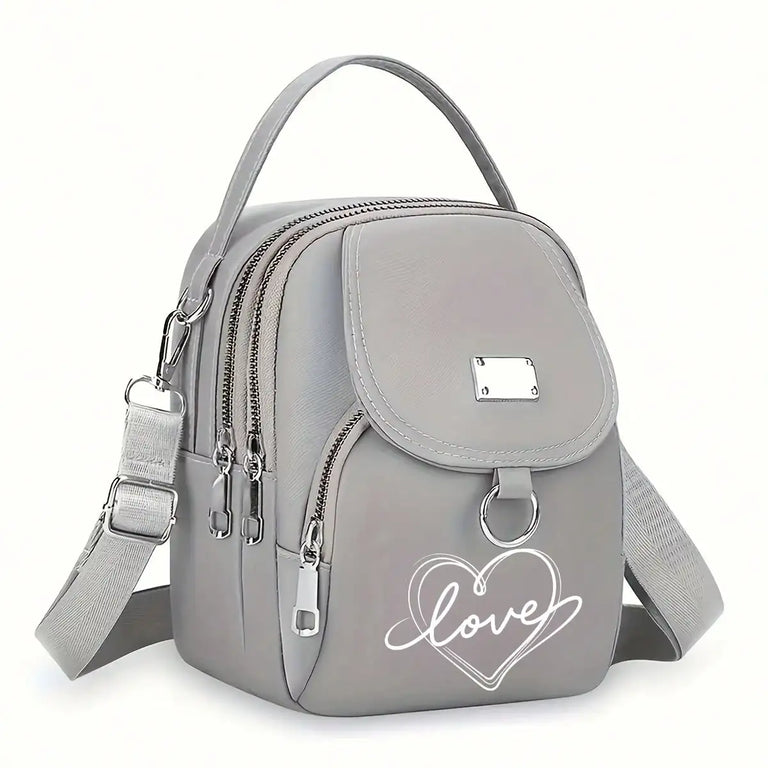 Heart Love Print Shoulder Bag - Compact Crossbody With Adjustable Strap And Ample Capacity