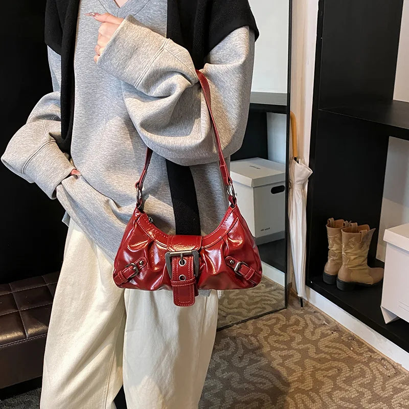 HEONYIRRY Maillard Style Retro Small Bag Spicy Girl Y2K Wasteland Vintage Leather Shoulder Armpit Bag - Zipper Closure-HEONYIRRY Maillard Style Retro Small Bag Spicy Girl Y2K Wasteland Vintage Leather Shoulder Armpit Bag - Zipper Closure